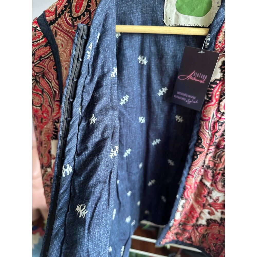 Anthropologie Quilted Jacket Paisley Print Red Navy Boho Soft Cozy Women Medium - Picture 8 of 10